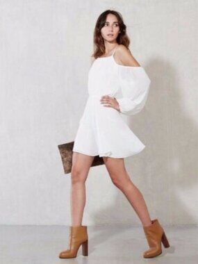 Reformation White Nadia Cold Shoulder Mini Dress